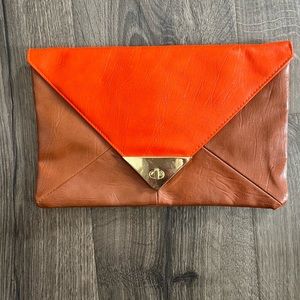 Adorable clutch in brown and orange.